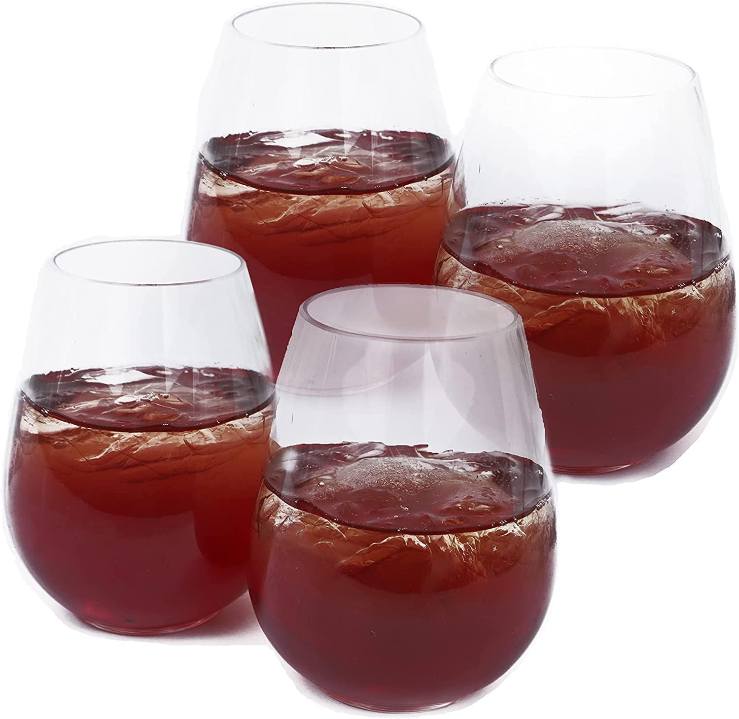 EcoQuality Clear Plastic Stemless Wine Glass Set of 16