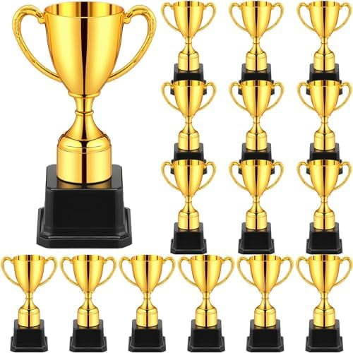 16 Pack 7 Inch Gold Plastic Trophy, Trophies for Awards, Classroom School Rewards Sports Tournament Participation Trophy Award Trophies for Party Favors Props Rewards Winning Prizes