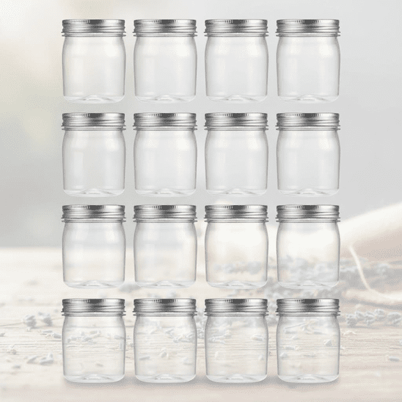 16 Pack 8 oz Clear Plastic Jars with Airtight Lids, Refillable Kitchen Storage Containers for Spices, Slime, Crafts and Organization