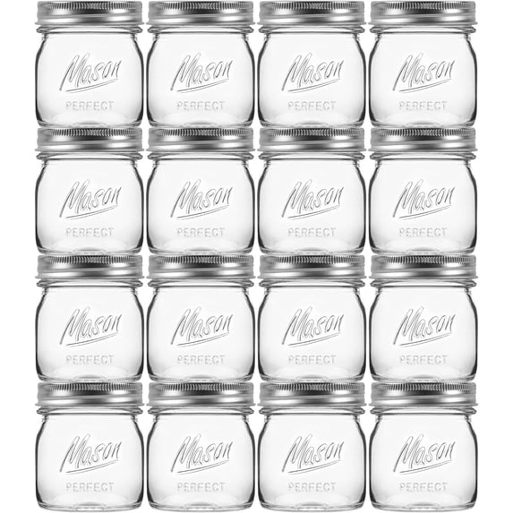 16 Pack 8 oz Mason Jars with Regular Airtight Lids - Glass Canning Jars ...