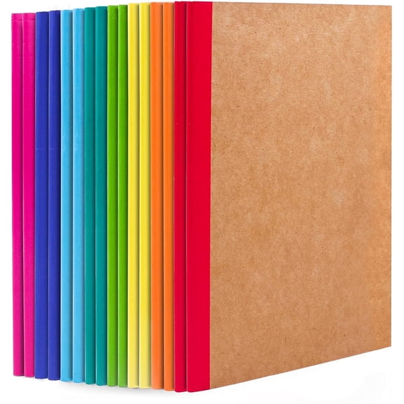 16 Pack A5 Kraft Notebooks, Lined Blank Travel Rainbow Spine Journal Bulk, 60 Pages Soft Cover Composition Notebooks by Feela, 8.3 X 5.5 in