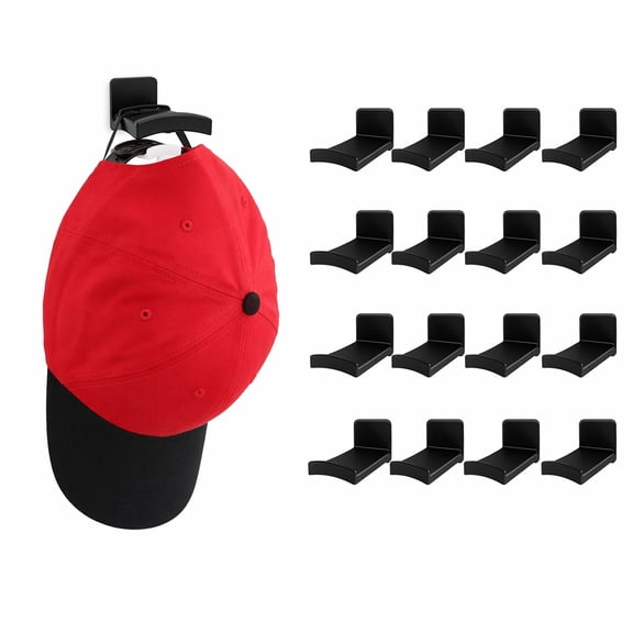 16 Pack Adhesive Hat Hooks for Wall No Drilling Strong Hold Minimalist Black for Baseball Caps