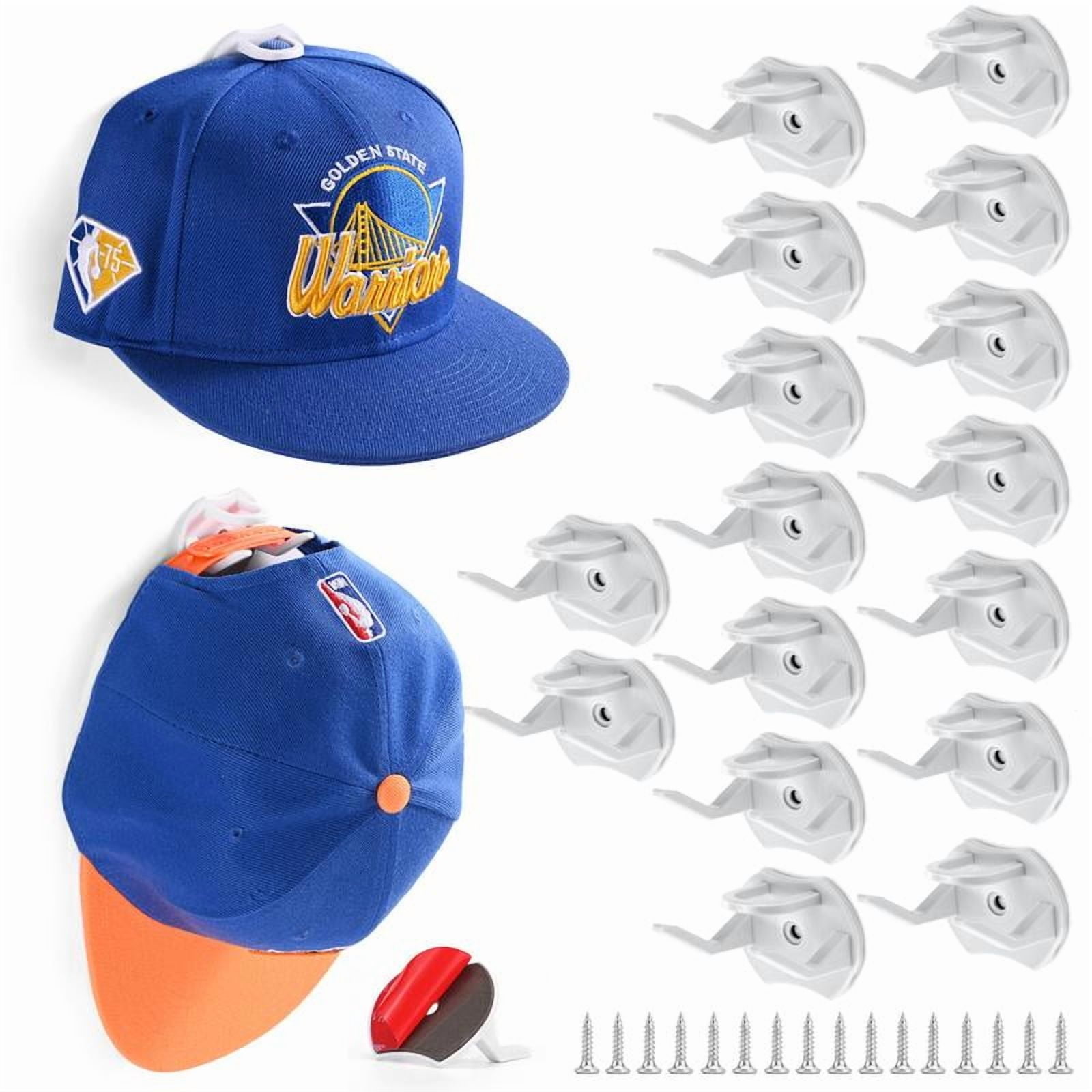 16 Pack Adhesive Hat Rack for Wall - No-Drill Baseball Cap Hooks ...