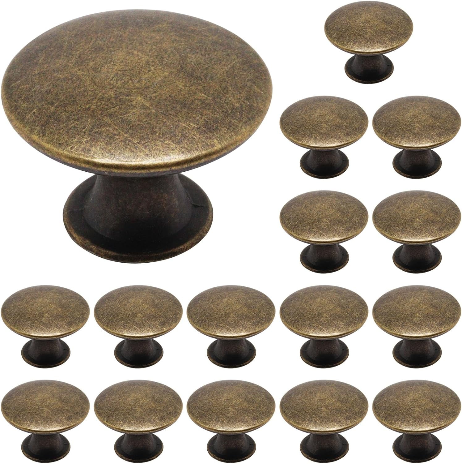 16 Pack Antique Brass Cabinet Knobs, Round Dresser Knobs Kitchen Drawer Knob, Single Hole Cupboard Door Knob Pulls Handles
