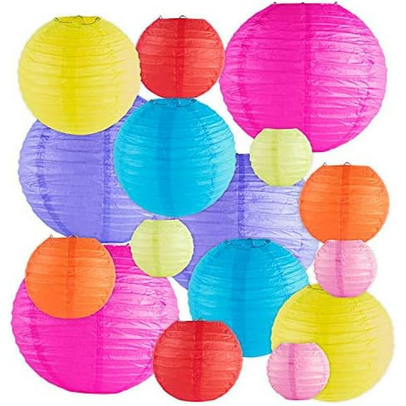 16 Pack Assorted Colorful Decorative Chinese/Japanese Floating Sky Paper Lanterns Metal Frame for Events, Party Decoration (Multiple Sizes)$$Tools & Hardware Other