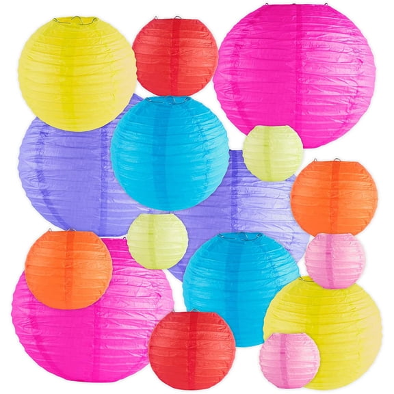 16 Pack Assorted Colorful Decorative Chinese/Japanese Floating Sky Paper Lanterns Metal Frame for Events, Party Decoration (Multiple Sizes)