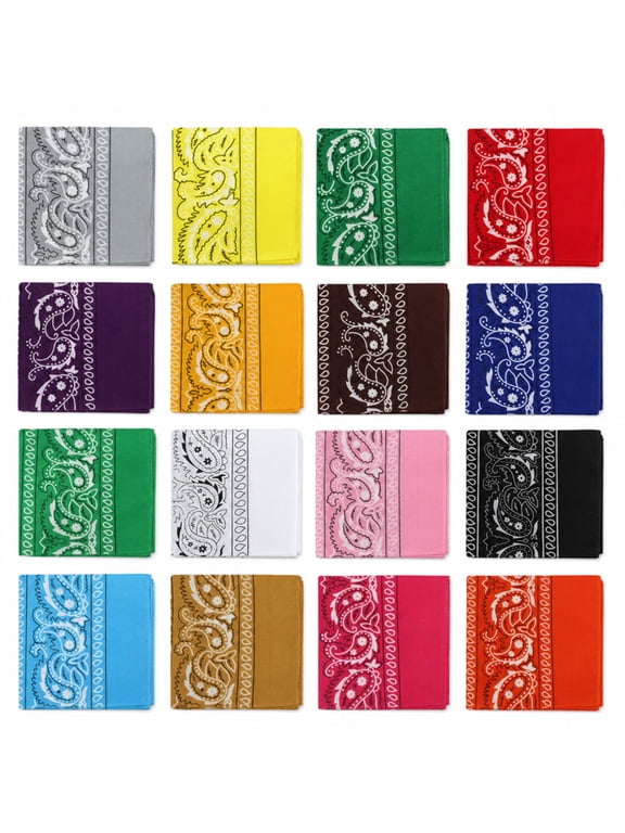 16 Pack Assorted Colors Paisley Cowboy Bandanas 21 inch Thick Kerchiefs for Men Women Mixed color