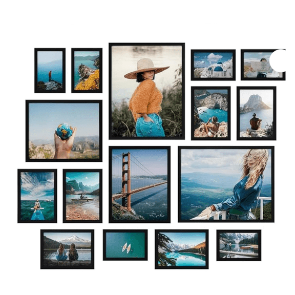 16 Pack Black Picture Frames for Multi Sizes Photos, Assorte Set Including Two 11x14, Two 8x10, Six 5x7, Six 4x6, Gallery Collage Frame for Wall or Tabletop Display