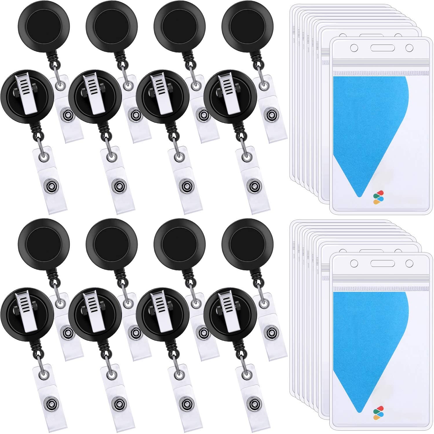 16 Pack Black Retractable Badge Holder Reels Clip with Vertical