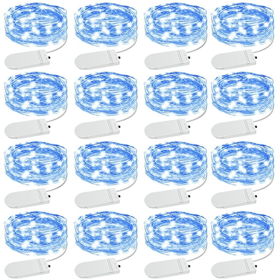 16 Pack Blue Fairy Lights Battery Operated, IP68 Waterproof Mini String Light, 7ft Small LED Bottle Light for Wedding Vase Centerpieces Table Decorations Christmas Indoor Party Jars Gift