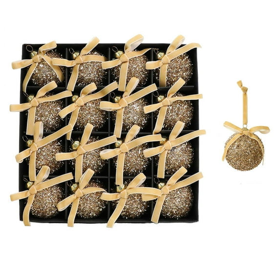 16-Pack Bow Christmas Ball Ornaments – Foam Tree Decorations, Shatterproof Holiday Baubles with Hanging String