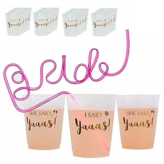 16 Pack Bride Bachelorette Party Cups, Bride Cup & Bridesmaid Cups, Reusable Party Decorations, for Bridal Shower, Engagement Wedding Gift, Party Supplies, 16oz