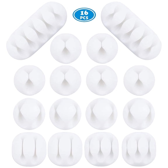 16 Pack Cable Clips for Wire Organizer, Adhesive Cord Holders for Desk Wall Office, White Cable Management for Charging Cords Ethernet Cables
