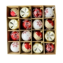 16 Pack Christmas Tree Ornaments, Red White Gold Decorative Hanging Baubles for Holiday Tree Decoration, Shatterproof Plastic Balls for Party and Home Décor