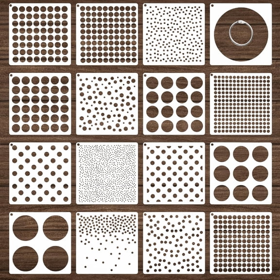 16 Pack Circle Polka Dot Painting Stencils with Loose-Leaf Ring