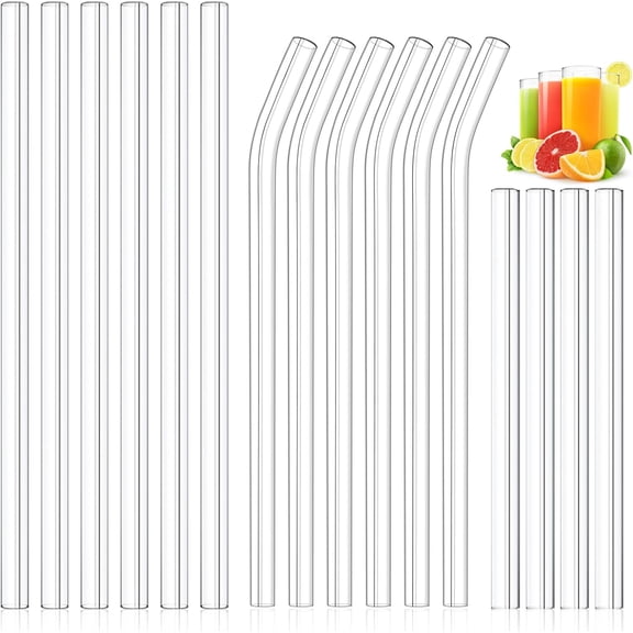16 Pack Clear Glass Straws Shatter Resistant, 10 mm Thick Glass Straws, Family Pack$$Home Decor, Kitchen, & Other