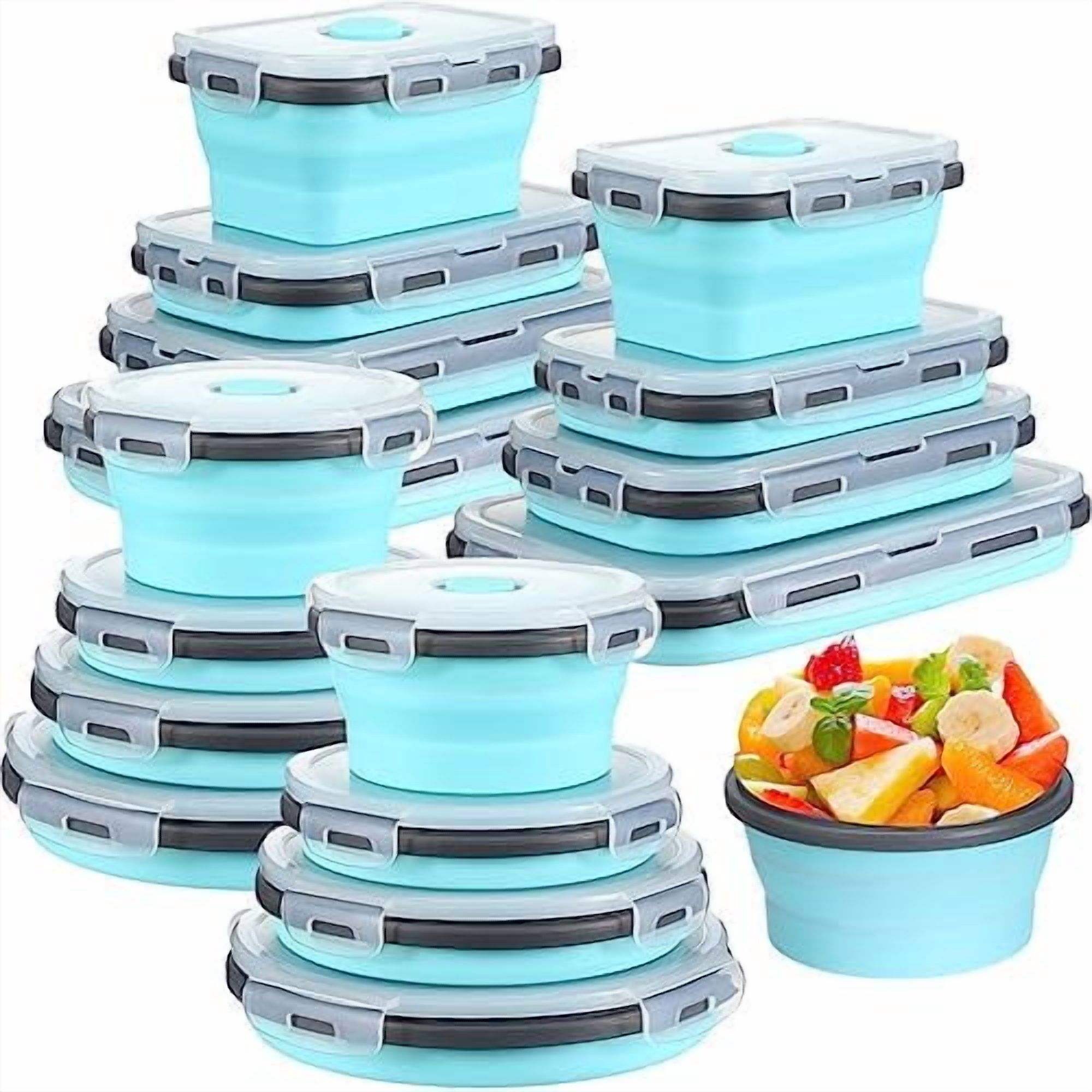 16 Pack Collapsible Food Storage Containers with Lid Foldable 8 Pcs ...