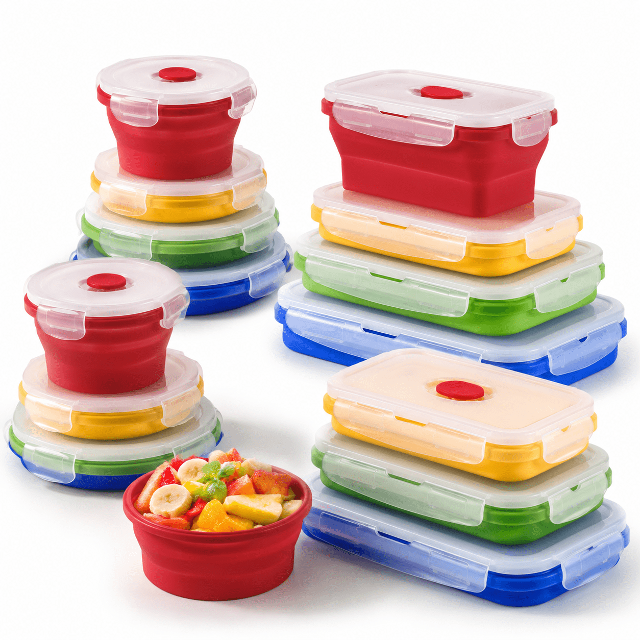 16 Pack Collapsible Silicone Food Storage Containers With Lids, Bright ...