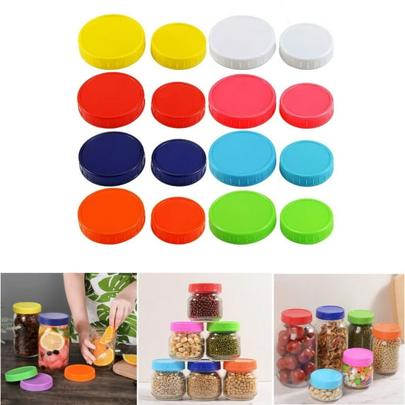 16 Pack Colorful Plastic Jar Lids 8 Wide Mouth & 8 Regular Mouth Lids, Leak-proof, Reusable Mason Jar Lid Covers for Ball, Jars, Food Storage