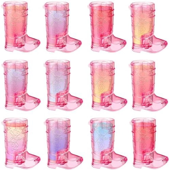 16 Pack Cowboy Boot Shot Glasses Set - 1.5oz Mini Plastic Shot Glass Pink Plastic Reusable Boot Cups for Cowgirl Cowboy Western Themed Party Favors Bachelorette Birthday (Rose Pinnk)