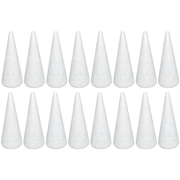 16 Pack Craft Foam Tree Cones for DIY Arts and Crafts (2.37 x 5.56in), White polystyrene Foam Cone, Polystyrene Foam Cones, for DIY Christmas Gnomes, Christmas Tree, Holiday Decor