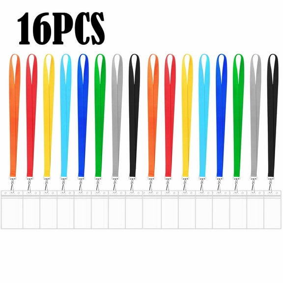 16 Pack Cruise Lanyard with Waterproof ID Card Holder, Colorful Solid Color Durable Badge Card and Carnival Sail (Assorted Rainbow 8 Colors)