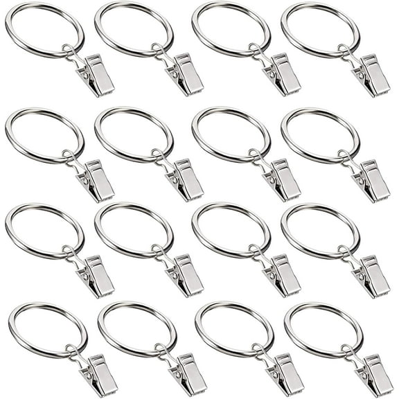 16 Pack Curtain Rings with Clips, Window Clip Rings Curtain Hooks Hangers Clip Rings for Hanging Drapery Drapes Bows, 1.5 Inch Diameter Eyelets, Silver