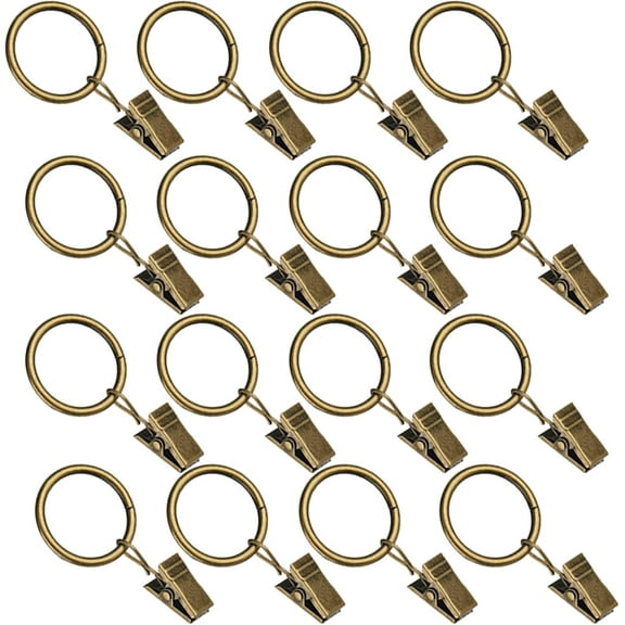 16 Pack Curtain Rings with Clips, Window Clip Rings Curtain Hooks Hangers Clip Rings for Hanging Drapery Drapes Bows, Mini 1 Inch Diameter, Fits up to 5/8" Rod, Bronze
