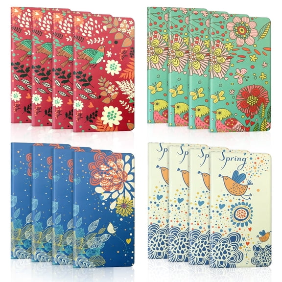 16 Pack Cute Flower and Birds Notebook Journal, 4 Styles Blank Kraft Paper Notebook Notepad for Planner Diary Memo Notes, 24 Sheets/48 Pages, 3.56.8in/917.3cm (16 Pack)