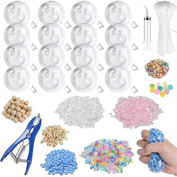 16 Pack DIY Stress Ball Making Kit, Complete Clear Squeeze Ball Craft Supplies with Filling Beads, Syringe, Clamp Tool, Adult Stress Relief Craft Kit for Office Home Craft Workshops