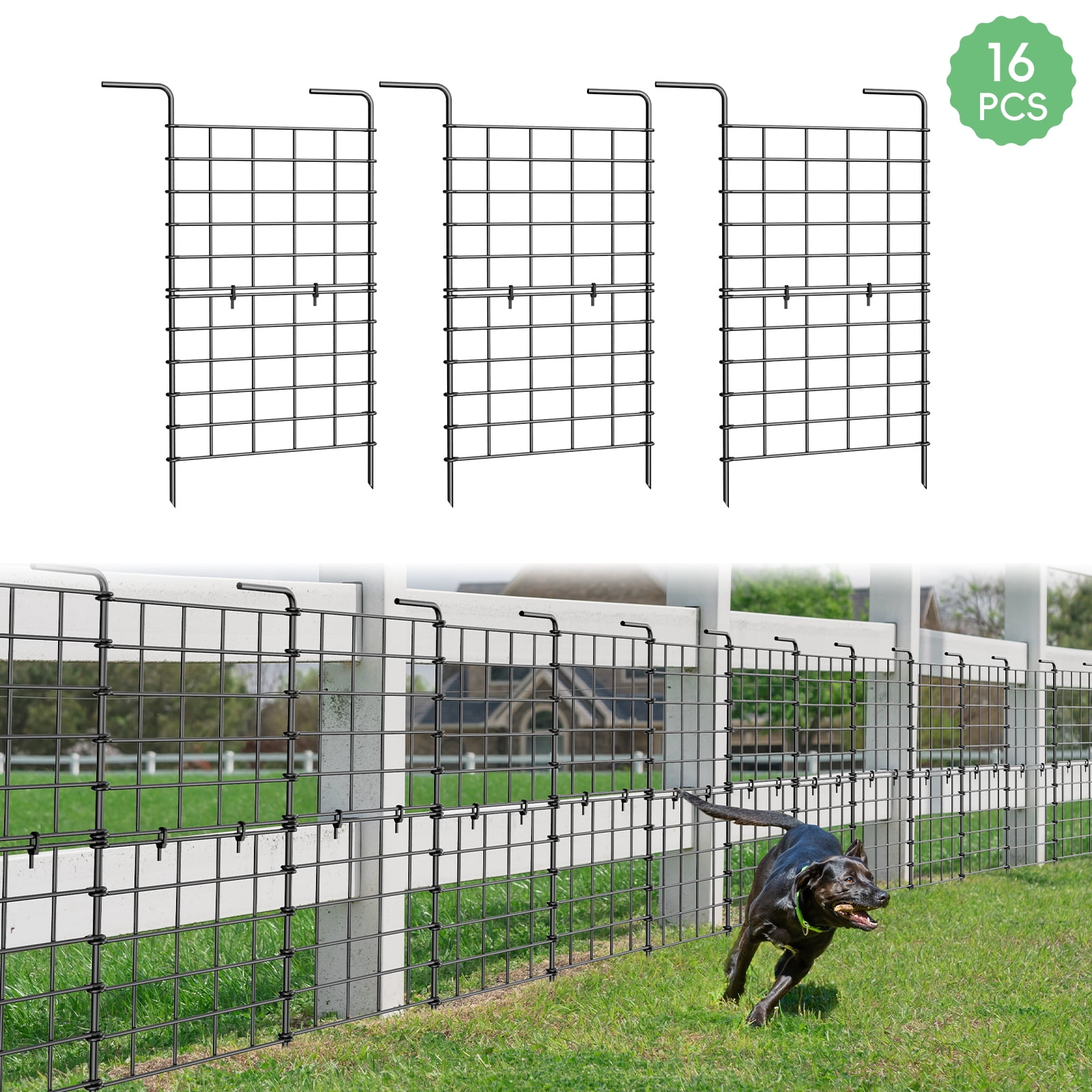 16 Pack Decorative Garden Fence, 24 Inch Tall Metal Picket Fence Panels, Wire Border Folding Fences Flower Bed Fencing Barrier, Decorative Animal Barrier for Dogs, Black