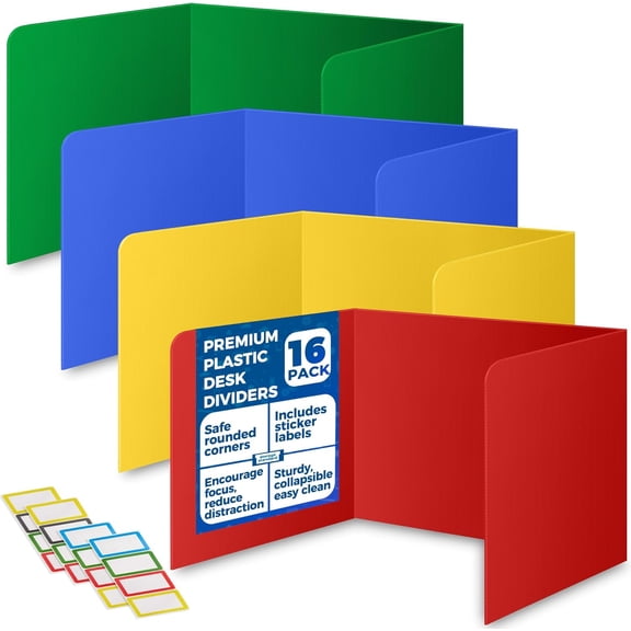 16-Pack Desk Dividers for Students - Durable & Waterproof Plastic Study Carrel Divider, Classroom Folders Teacher Supplies, Easy-to-Clean Plastic Privacy Shield Boards for Student Desks