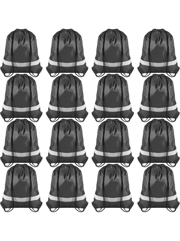 16 Pack Drawstring Backpack Bulk,Drawstring Bags with Reflective Strip,Draw String Bag for Sport,Cinch Sack Backpack for Men Women Gym Yoga