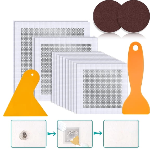 16 Pack Drywall Patch, 4/6/8 Inch Drywall Repair Patch, Large Hole Patch Repair for Drywall, Quick & Easy Wall Repair, with Scraper and Sandpaper