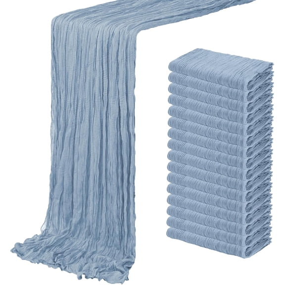 16 Pack Dusty Blue Cheesecloth Table Runner 20 x 120 inch Gauze Table Runners 10 FT Long,Semi Sheer Boho Cheese Cloth Fabric Table Runner Bulk for Wedding,Party,Baby Shower,Bridal Shower Decoration