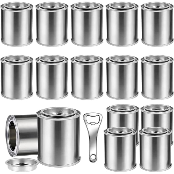 16 Pack 3.5oz Empty Metal Paint Cans with Lids, Paint Storage Containers for Leftover Paints, Small Paints Container with Lids and 1 Can Opener for DIY, Arts Crafts Resin Adhesives and Storage