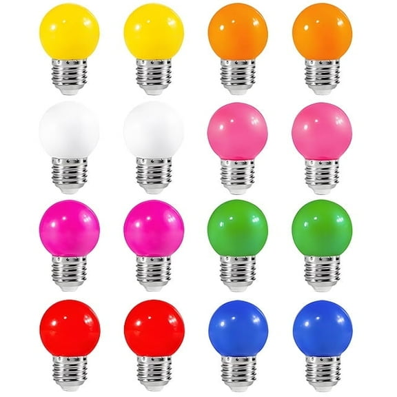 16 Pack G45 Mini LED Colored Light Bulb,1W LED G45 E27 Light Bulb,Red Green Blue Orange Yellow Pink White Purple Mixed Colours, for Bedroom Wedding Halloween Christmas Party Bar Mood Decoration