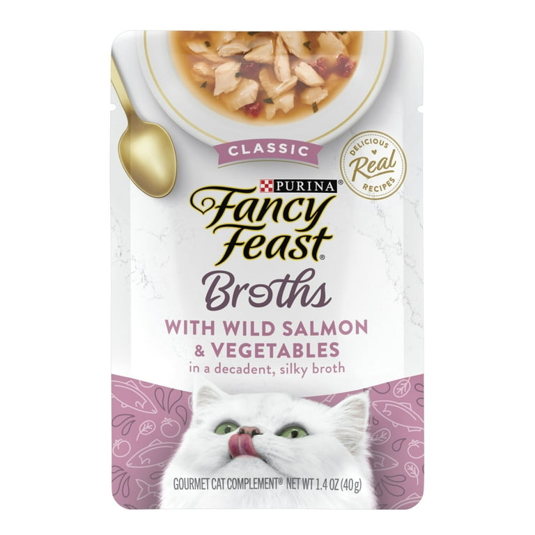 Purina Fancy Feast Broths Kitten Food Wet Cat Food Silky Salmon Vegetables 1.4 oz Pouch