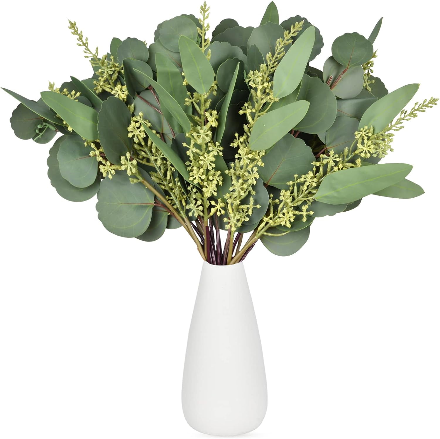 16 Pack Faux Eucalyptus Stems with Seeds, 14 Inch Artificial Eucalyptus Leaves Branches Greenery