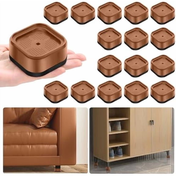 16 Pack Furniture Risers Adjustable Bed Risers Heavy Duty Lifts Height 1", Square Stackable Bed Risers 1, 2 or 3 Inch for Desk Leg Table Couch Sofa Chair Bed Frame Legs Dorm, Brown