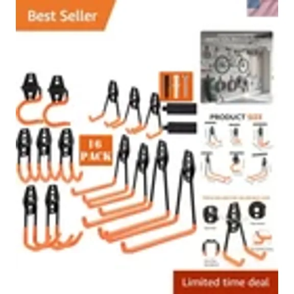 16 Pack Garage Hooks Heavy Duty, Industrial Wall Mount Garage Storage Hooks f...