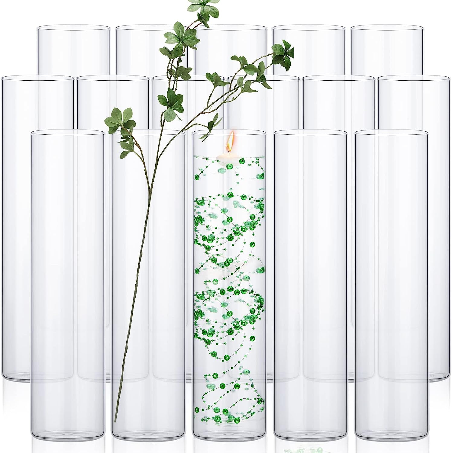 16 Pack Glass Clear Cylinder Vases Tall Floating Candle Holders