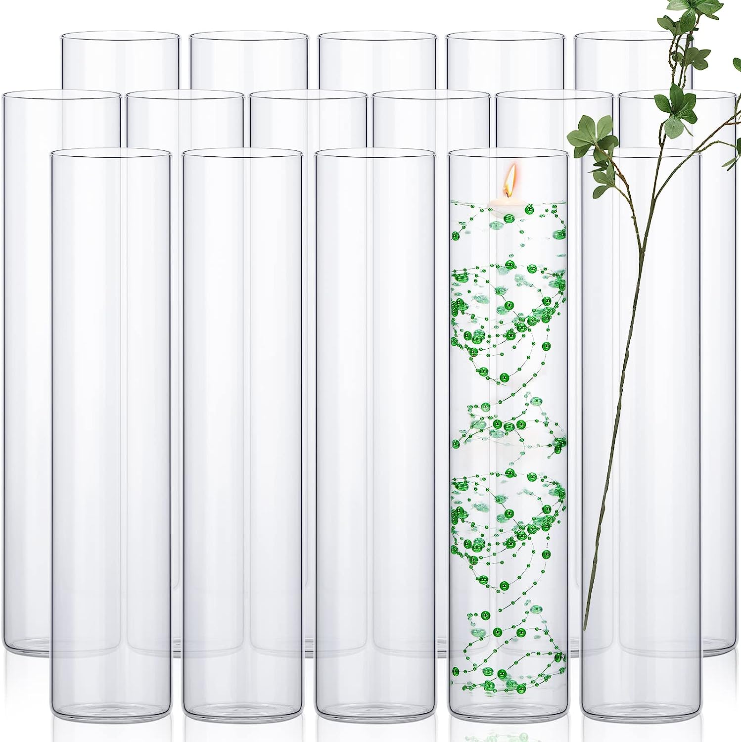 16 Pack Glass Clear Cylinder Vases Tall Floating Candle Holders