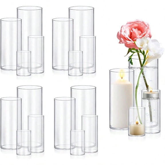 16 Pack Glass Cylinder Vases 46 8 10 Inch Tall Clear Flower Vase Hurricane Floating Candle Holder For Table Centerpiece Wedding Home Decor