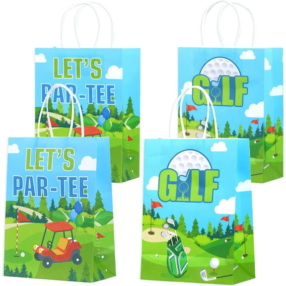 16 Pack Golf Party Favor Gift Bags Golf Ball Treat Bags Par Tee Fore Time Goodie Candy Bags for Club Golf Sports Theme Birthday Baby Shower Retirement Party Supplies Decorations Favors