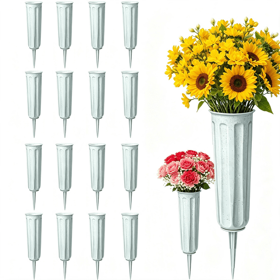 16 Pack Gray Memorial Floral Vases Cemetery Vases for Artificial Cemetery Flowers Flower Pots for Outdoor Plants