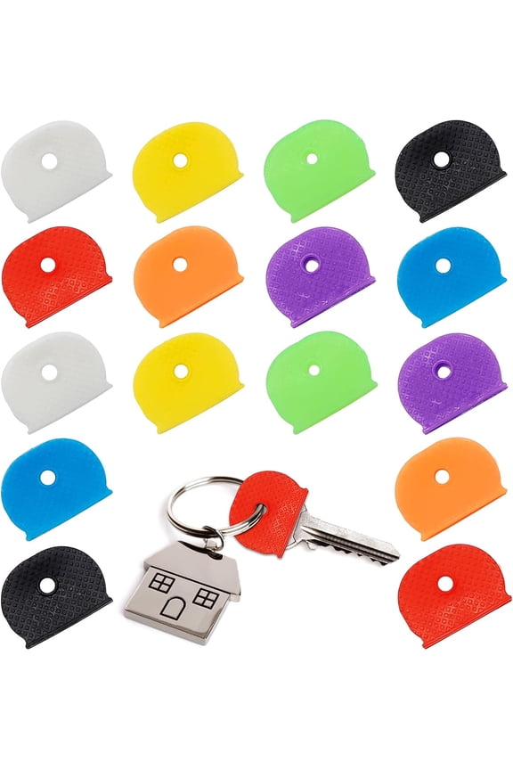 16 Pack Half Round Key Cap Tags,8 Colours Plastic Key Identifier Coding Label Covers for Standard Round Flat House Keys,Easy Identifying House Door Keys(Not Suitable for Square or Odd-Shaped Keys)