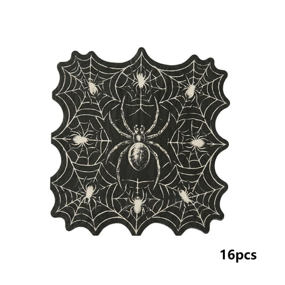 16 Pack Halloween Spiderweb Napkins, Black Spider Web Paper Napkins, 6.1 x 6.1 in Disposable Party Tableware for Halloween Party Table Decor