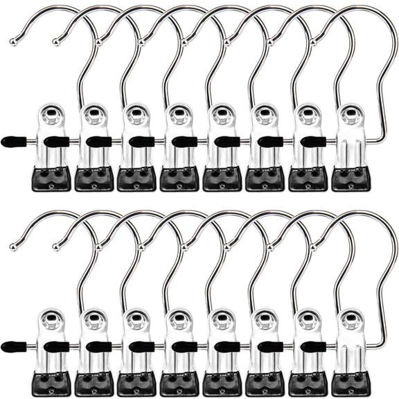 16 Pack Heavy Duty Boot Hangers Clips, Metal Laundry Hooks for Closet Organization, Rotating 360 Clothespins for Pants Socks Towels, Hanging Clamps for Travel Camping, Black