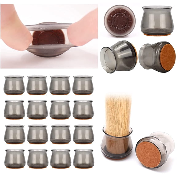 16-Pack High Clear Chair Leg Covers, Felt Bottom Soft Silicone Furniture Foot Pads (Black, S)